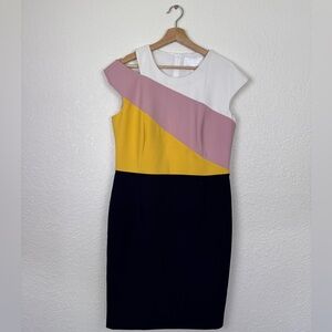 Hugo BOSS Colorblock Danouk Ponte cut-out Sheath Bodycon Dress Size 10